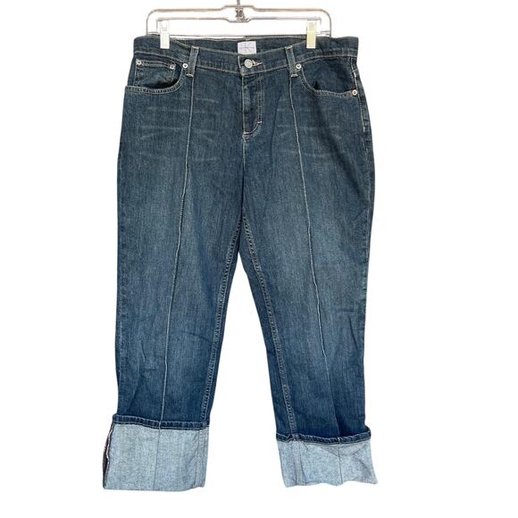 Calvin Klein Jeans Womens 12 Blue Cuffed Cropped Jean Faded Wash WG24D20 Stretch - Picture 1 of 13
